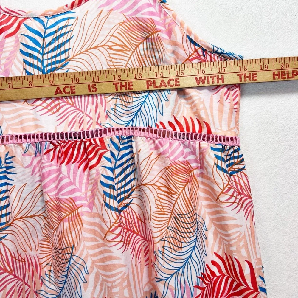 America And Beyond Pink Pompom Maxi Dress Size Large Palm Print Summer Vacation‎